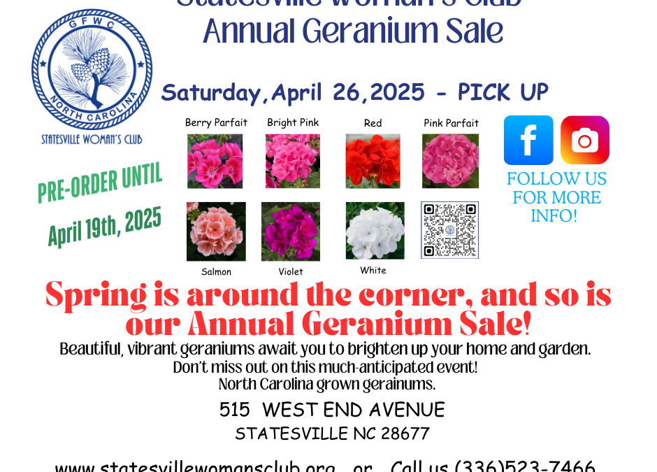 Statesville  Woman’s Club Annual Geranium Sale